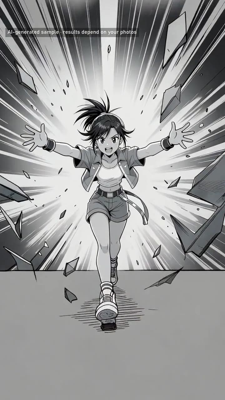 World Transform, a comic still of the KIPPO Blood Orange Yuzu Sparkling Soda. AI-generated.